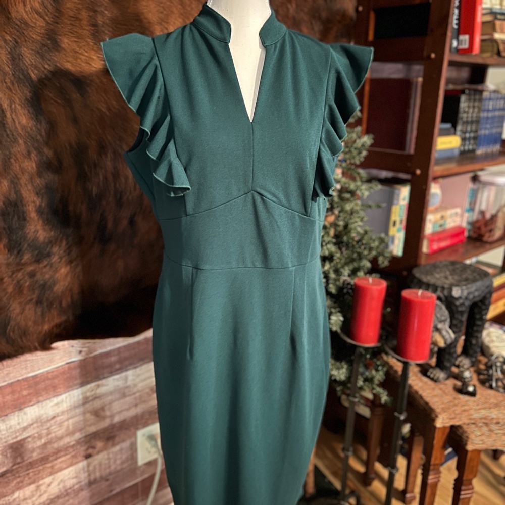 Knitee Forest Green Ruffle Sleeve Dress – NWT, Size XL